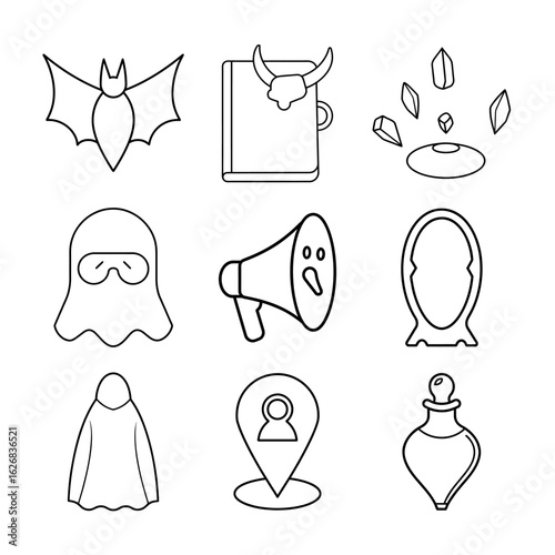 Spooky Tech Detection Kit Vector | Halloween Tools Line Art | Paranormal Equipment Set