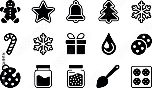 Bold Black Christmas Baking Icons: Festive, Simple, and Modern Design