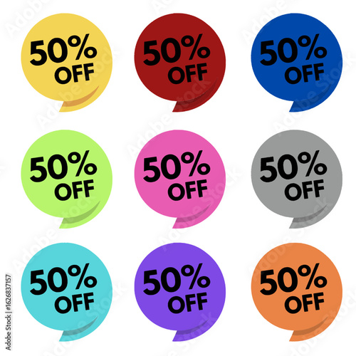 set of colorful discount labels,Sale special offers. Discount with the price is 50% . An ad with a red tag for an advertising campaign at retail on the day of purchase.