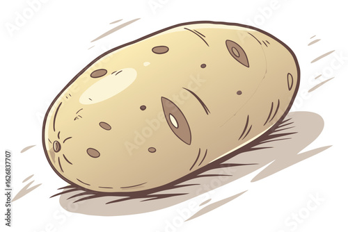 Illustration of a single potato with a light brown skin and some small spots on a white background vector illustration