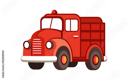 Cartoon style 1940s vintage fire truck vector illustration with bold lines, classic red body, and retro emergency vehicle charm.