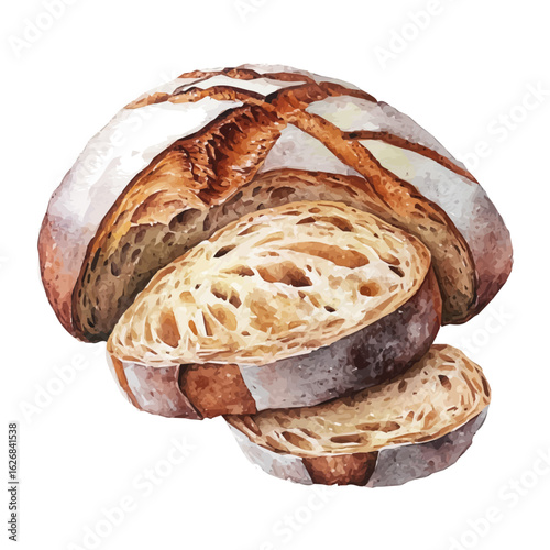 Watercolor painting of rye bread, delicately hand-painted with artistic brush strokes, minimal layout, white background, vector EPS. vector illustration