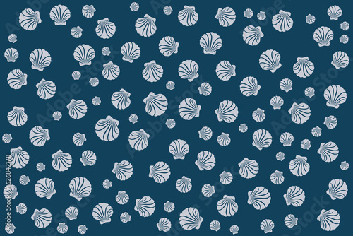 Minimalist Marine Life Pattern: Turtles, Sharks, Fish, and Underwater Creatures on Blue Background