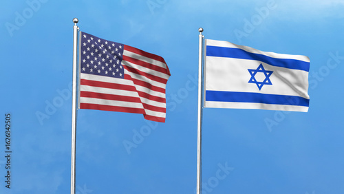 High detailed flag of USA and Israel. United states of America and Israel Flag. 3D Illustration.