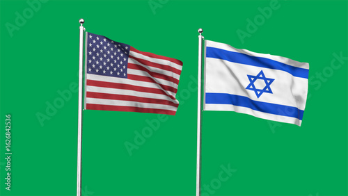 High detailed flag of USA and Israel. United states of America and Israel Flag. 3D Illustration.