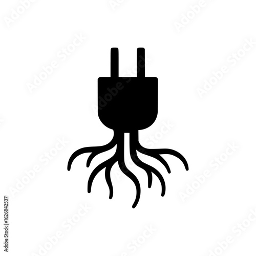 Switch Plug whose prongs fade into tree roots representing data growth icon
