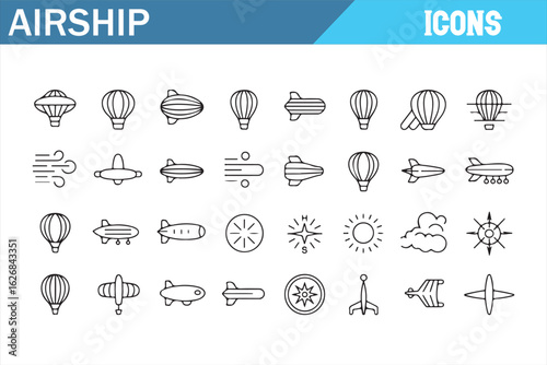 Airship and Balloon Icon Set for Sky Transportation