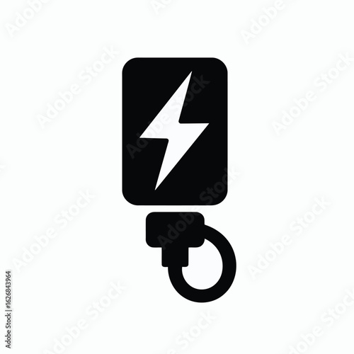 Vector illustration of a portable electric vehicle charger with a lightning bolt symbol for fast charging and modern technology