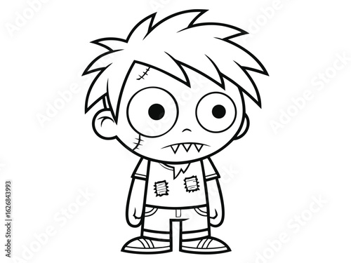 Cute zombie set cartoon coloring page illustration vector. For kids' coloring book