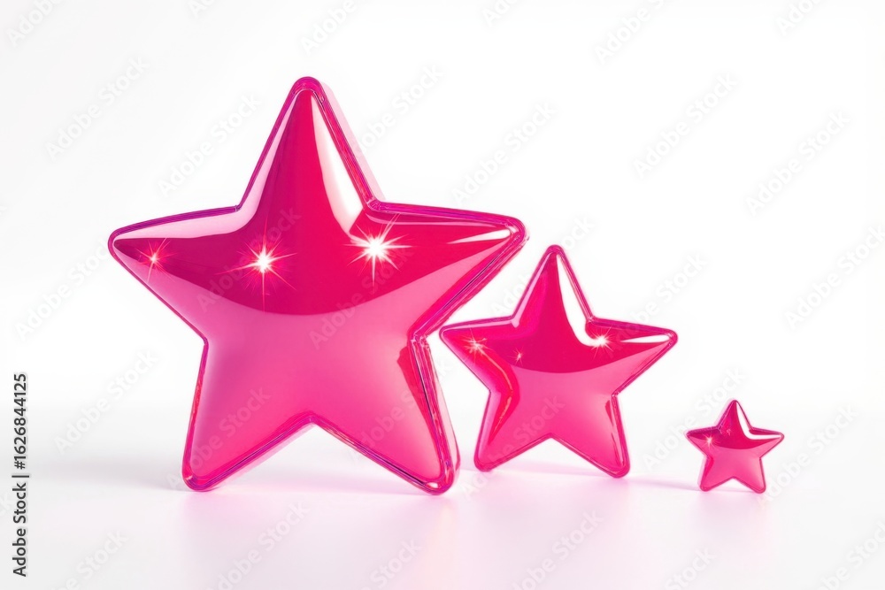 Obraz premium Three shiny pink star decorations of varying sizes