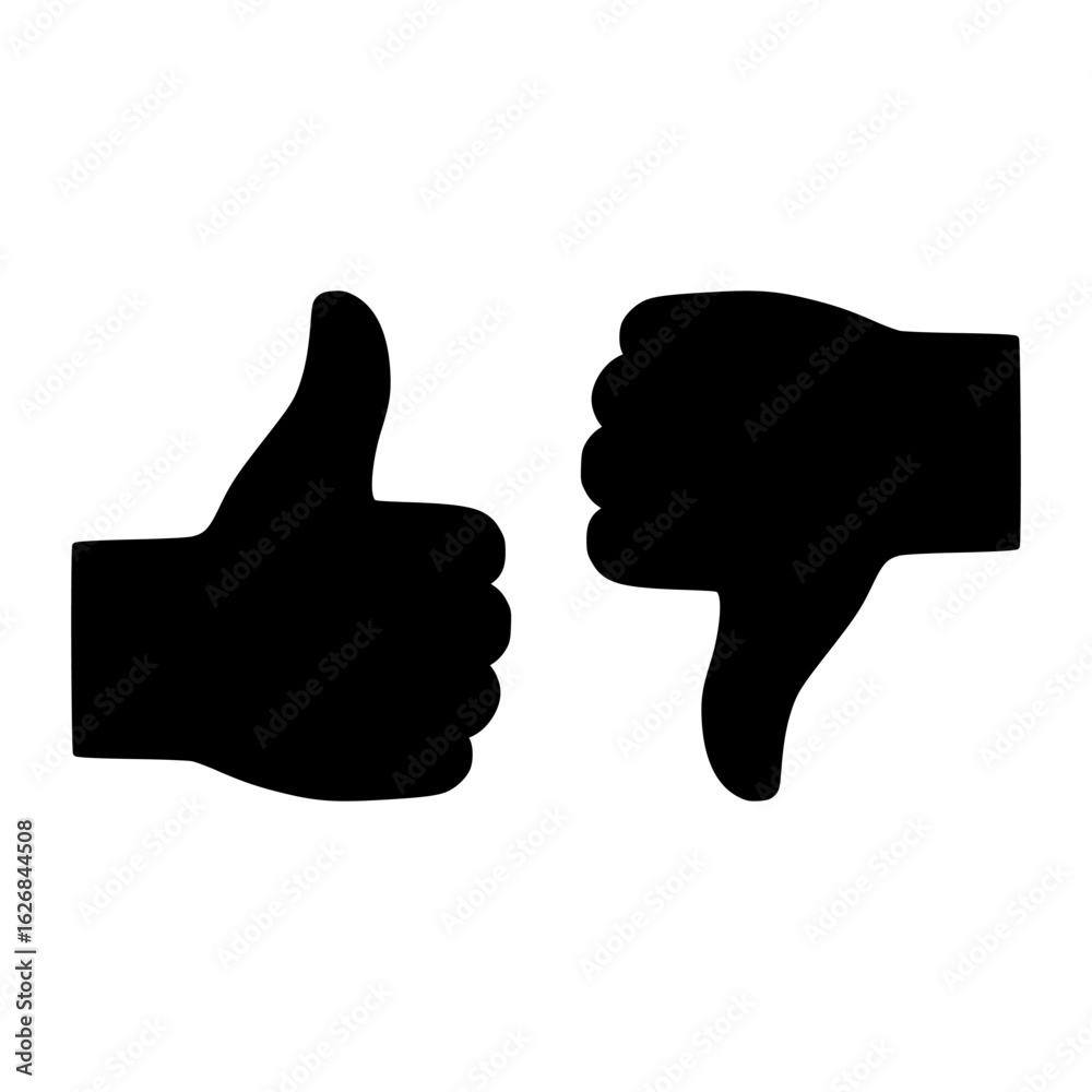 Vector illustration of thumbs up and thumbs down, hand gestures representing the feedback options of approval and disapproval. Vector illustration of thumbs up and thumbs down, hand gestures representing the feedback options of approval and disapproval.