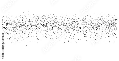 Luxury silver glitter festive confetti and shimmering particles falling in horizontal rain. Holiday celebration sparkle and magic decorative elements isolated on transparent background