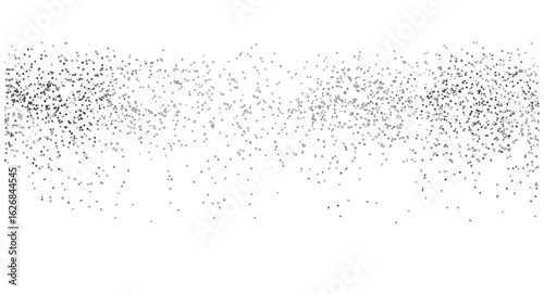 Horizontal silver glitter and confetti dust falling gracefully. Luxury holiday sparkle border with shimmering particles, festive magic decoration isolated on transparent background, bright celebratory