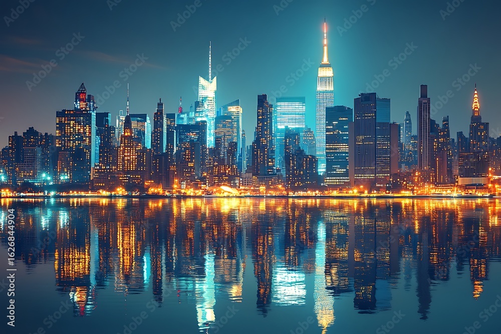 Obraz premium New York Skyline Night Reflection