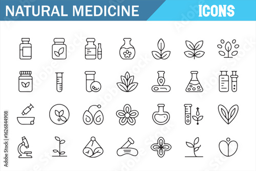 Vector Set of Natural Medicine Icons Representing Alternative Therapies