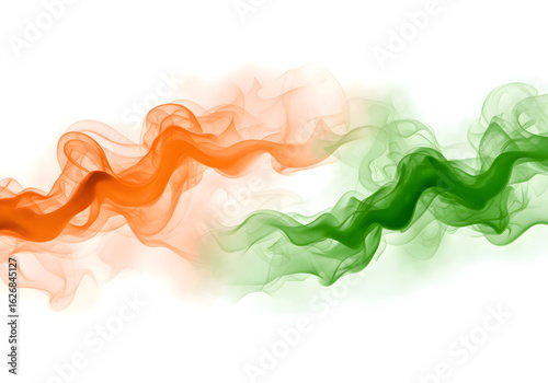 A creative interpretation of the Indian tricolor using flowing smoke in saffron, white, and green hues, symbolizing the national flag in an abstract, modern form.