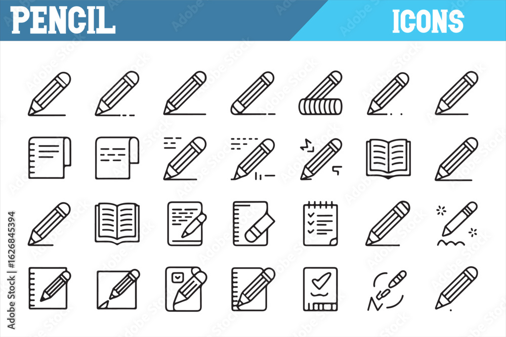 Vector Icon Set Featuring Pencils, Notebooks, and School Supplies
Vector Icon Set Featuring Pencils, Notebooks, and School Supplies