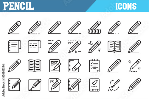 Vector Icon Set Featuring Pencils, Notebooks, and School Supplies

