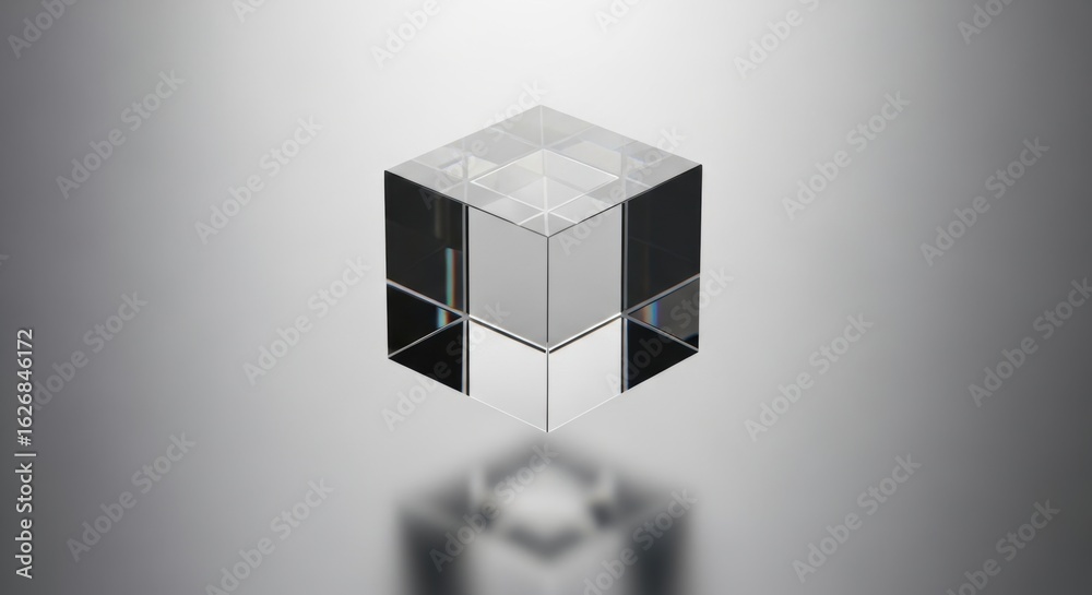 Obraz premium Abstract crystal cube refracts light with stunning clarity, symbolizing innovation and precision in design