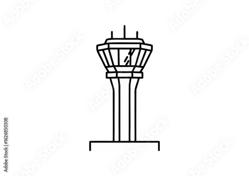 Line art of an airport control tower, aviation concept, copy space