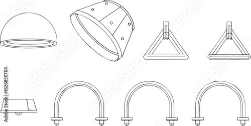 Technical Drawing of Various Lighting Fixture Components Industrial Design Elements Architecture and Engineering Plans