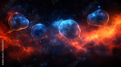 Abstract Digital Communication Network of Glowing Speech Bubbles in a Cosmic Nebula