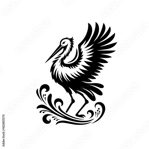 Elegant stork illustration isolated on white background for design element