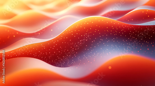 Abstract Orange and White Wave Background with Glowing Particles