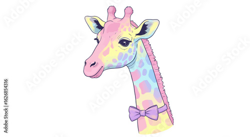 Pastel Giraffe with Bow Tie: A Colorful and Elegant Illustration.