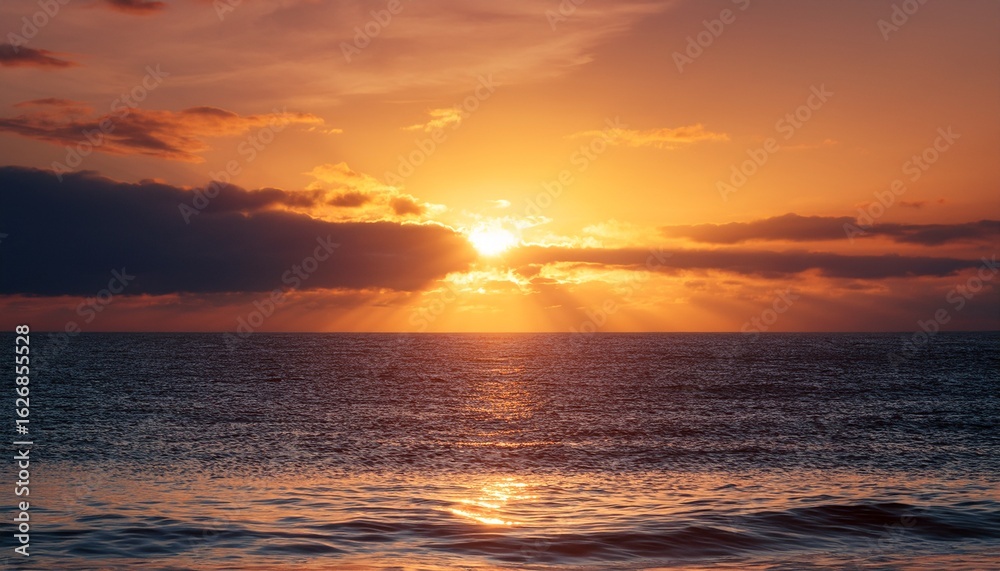 Naklejka premium scene serene beauty of sun sinking into ocean casting a golden glow and creating a peaceful atmosphere