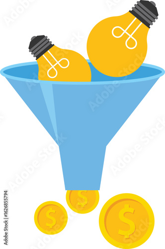 idea to money, businessmen funnel idea and get money,

