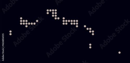 Turks and Caicos Islands dotted map. Digital style map of the country on dark background. Turks and Caicos Islands shape with circle dots. Colored dots style. Large size circles.