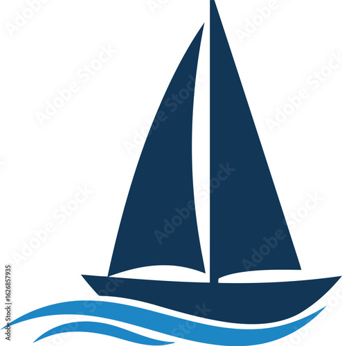Sailing boat on blue waves