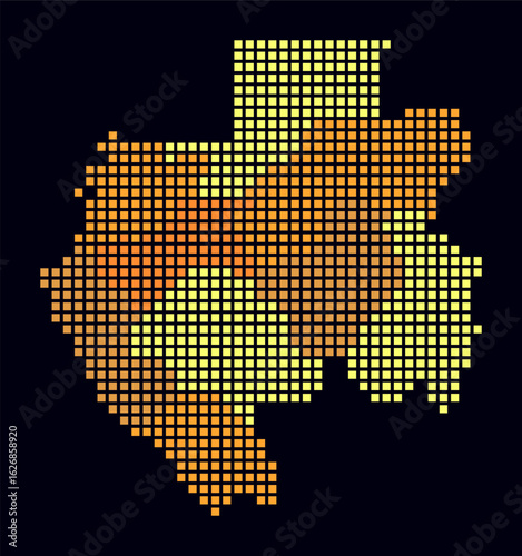 Gabon dotted map. Digital style map of the country on dark background. Gabon shape with square dots. Colored dots style. Large size squares. Vibrant vector illustration.