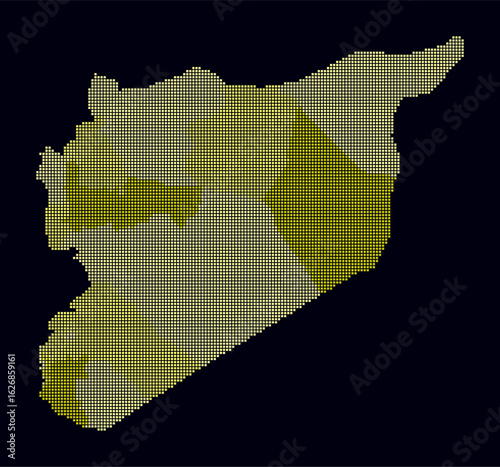 Syria dotted map. Digital style map of the country on dark background. Syria shape with square dots. Colored dots style. Small size squares. Artistic vector illustration.