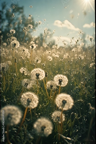 Close-up of Summer Dandelion Field