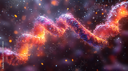 Microscopic View of a Virus, Abstract Viral Structure, Glowing Viral Strand