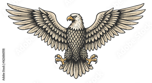 Majestic Eagle with Outstretched Wings Detailed Illustration.