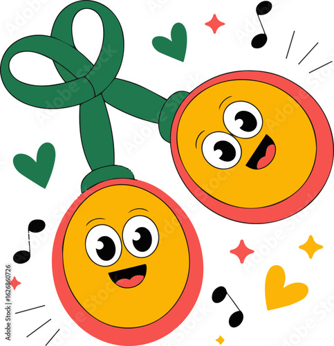 Cheerful cartoon maracas isolated on white background, perfect for adding a playful and musical touch to holiday, christmas, or partythemed designs with a retro style