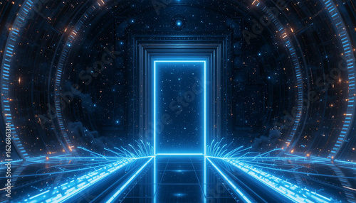 Step into the future with this stunning blue portal, a gateway to new worlds and exciting possibilities for science projects