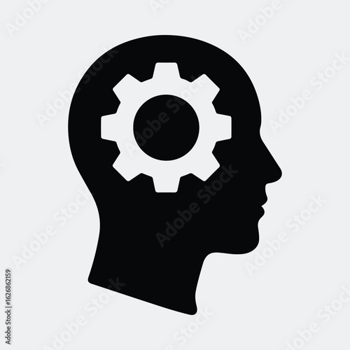 Silhouette head with gear brain abstract concept vector illustration