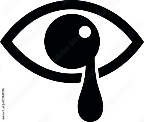 Sad eye icon with tear drop emotion symbol