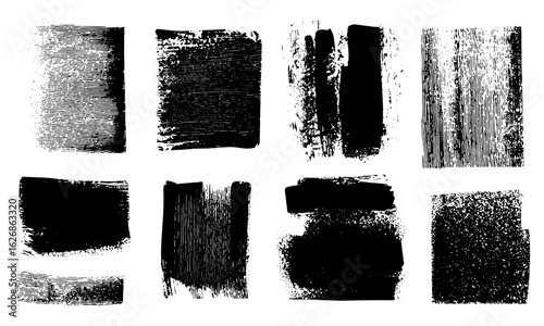 Artistic colorful vector backgrounds and grungy textured gradient rectangle shapes. Linocut relief printing, paint roller stains, lino ink, rough grunge textures for banners and text box templates