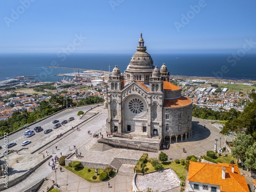 Aerial view of Basilica da Santa Lucia at Monte Santa Lucia, Viana do Castelo, North Portugal.