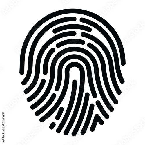 Black fingerprint graphic on a clean white background thumbprint identification