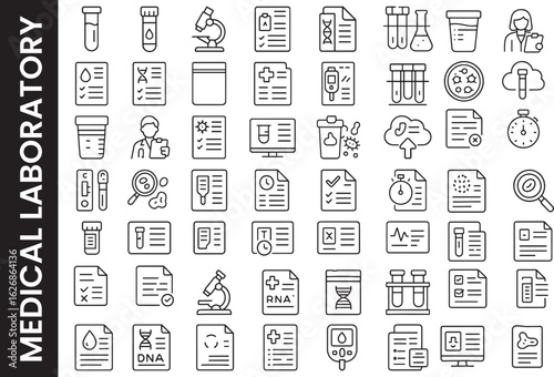 Medical Laboratory and Test Results Line Icon Set