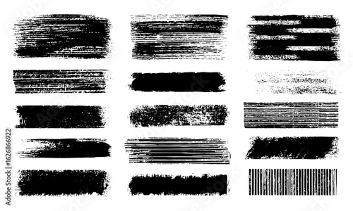 Vector linocut relief printing set with rough grunge stripes, textured backgrounds, paint roller stains, grainy lino ink textures, geometric rectangle frames, artistic print overlays, creative design