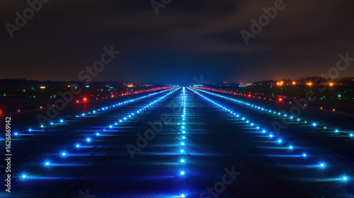 Runway lights at night guiding planes to safety a mesmerizing view of colorful lights on the tarmac
