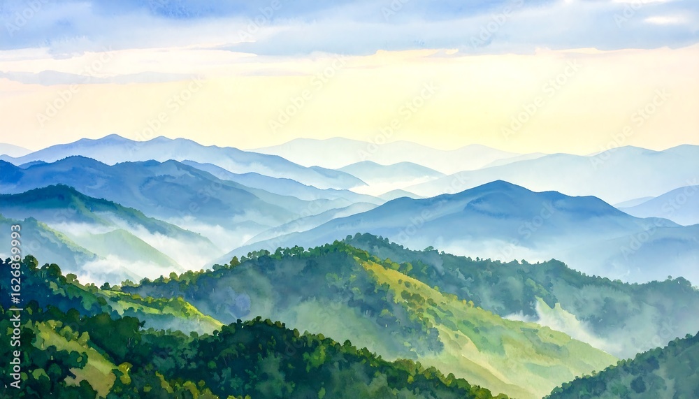 Fototapeta premium Misty mountain range at dawn