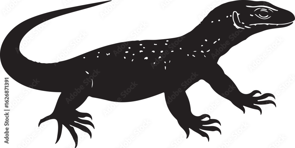 Naklejka premium Ackie monitor lizard silhouette in vector art